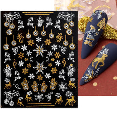 JMEOWIO Nagelsticker Weihnachten 9 Blatt Nail Art Sticker Selbstklebend Nagelaufkleber Schneeflocke Schneemann Festival Weißes Gold Dekoration Nageldesign Zubehör