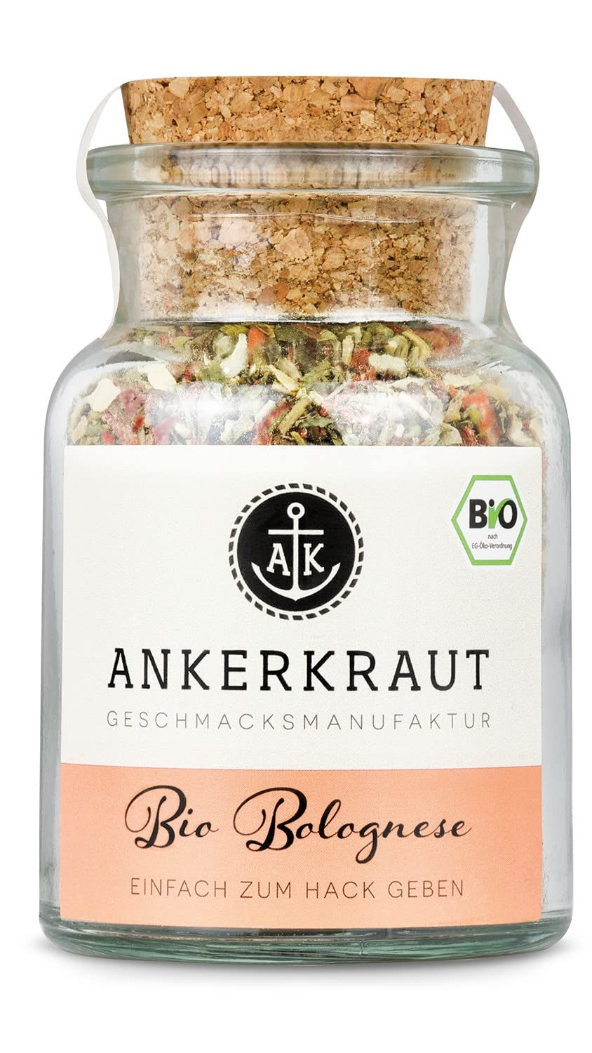 Ankerkraut Bio Bolognese Gewürz, Spaghetti und Pasta kochen, Lasagne Selber machen, 90 g v Korkenglas