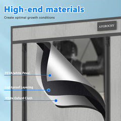 Aygrochy Grow stan 60x60x160cm vnitřní pěstební stan s reflexním bílým PEVA odnímatelným spodním tácem pro prostor pro pěstování rostlin