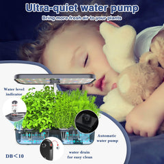 12-nádobí hydroponický systém pěstování, vnitřní bylinková zahrádka s LED světlem, chytrá domácí zahrada, kuchyně, klíčící sada s automatickým časovačem (šedá)