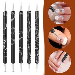 5 Stück Nail Design Dotting Tools Nagelkunst Werkzeug Nagelpunkt Pinsel Punktierung Stift Marbleizing Werkzeug Für Nagellack Maniküre, Schwarz