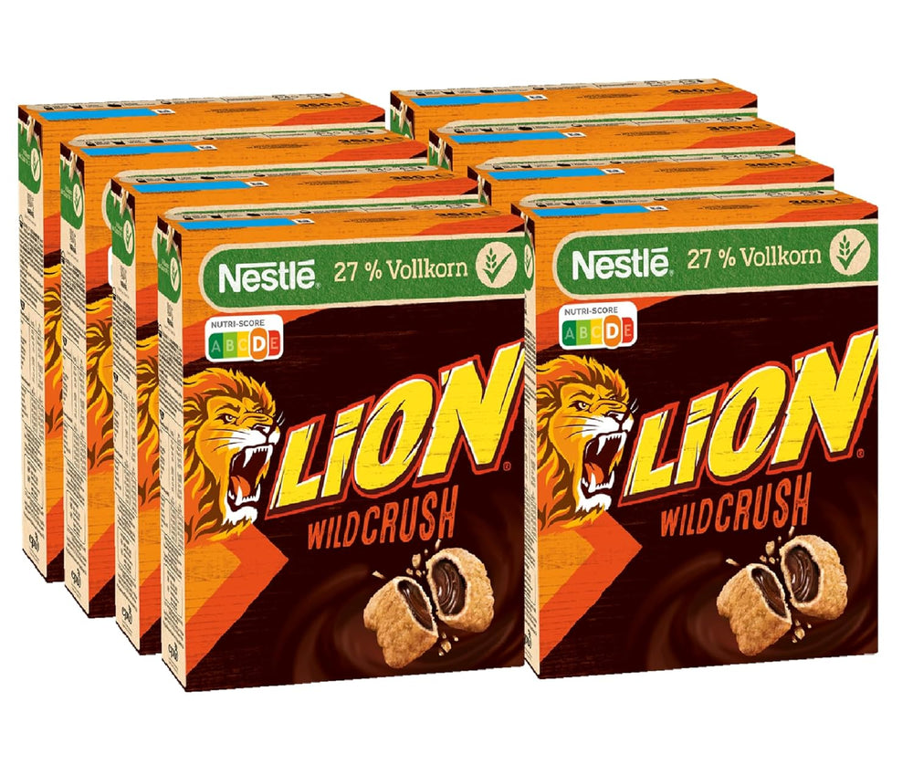 Nestlé LION WildCrush Čokoládová karamelová snídaňová cereálie 8 balení (8 x 360 g)