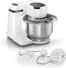 Bosch Küchenmaschine Serie 2 MUMS2EW00, Edelstahl-Schüssel 3,8 l, Planetenrührwerk, Knethaken, Schlag-, Rührbesen Edelstahl, 4 Arbeitsstufen, Durch Optionales Zubehör Erweiterbar, 700W, Weiß Kitchen