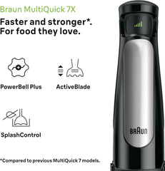 Braun Homehold Hogar Multiquick 7 Mixer, Spritzschutz, Spülmaschinenfest, Bpa-Frei, 600 Ml, Zerkleinerer 500 Ml, Eisklinge, MQ 7035XBI, 1000 W, Schwarz, MQ7035XBI Kitchen Naty Shop