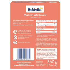 Sáčky s broskví, jablky a banány - 16 (4 balení, každý 4 x 90 g), bez přidaného cukru, bez lepku, ideální pro svačiny s sebou a pro vlastní spotřebu