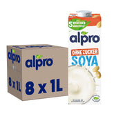 Alpro Sojadrink – Vegan und Milchfrei – Von Natur aus laktosefrei und fettarm – Bohaté na bohaté bílkoviny, inhalovaný vápník a vitamíny – 8 x 1 L – Haltbar
