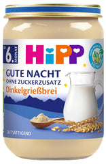 HiPP Bio Gute Nacht Dinkelgrießbrei (6 x 190g), Babybrei ab 6. Monat, ohne Zuckerzusatz, gut sättigend, v nejlepší Bio-Qualität