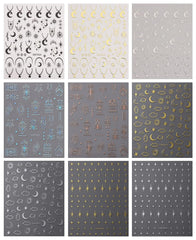 JMEOWIO Nagelsticker Mond Stern 9 Blatt Nail Art Sticker Selbstklebend Nagelaufkleber Bunter Dekoration Nageldesign Zubehör