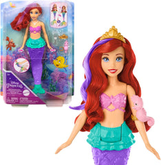 Mattel DISNEY Arielle - Meerjungfrauenpuppe mit Farbwechseleffekt, inklusive Seepferdchen-Freund, Diadem, Halskette und Dingelhopper für Unterwasserabenteuer, HPD43