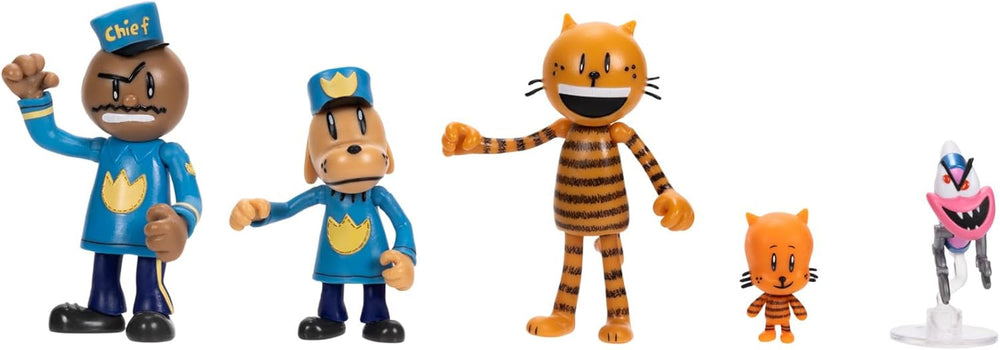 Sada akčních figurek Dog Man od Jakks Pacific obsahuje 6 cm pohyblivé figurky - hračky inspirované filmem Lil Petey, Petey, Chief a Flippy! Akční figurky Naty Shop Dog Man 6 cm Set Multipack