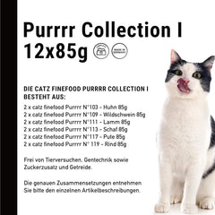 Catz Finefood Purrrr Collection I - Hrană umedă monoproteinică pentru pisici - fără cereale, fără zahăr, hipoalergenică - conținut ridicat de carne - Hrană umedă pentru pisici multipack - în pliculețe, 85 g (12 pachete)