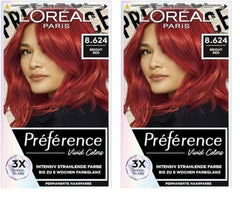 L'Oréal Paris Intensive permanent hair color, Până la 8 săptămâni de păr strălucitor și culoare intensă, Préférence Vivid Colors, Culoare: 8.624 BRIGHT RED, 1 buc (pachet de 2) Vopsea pentru par Naty Shop Titlu implicit