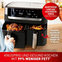 Tefal Dual Easy Fry Hot Air Fryer cu două camere, capacitate de 5,2/3,1 litri, două sertare independente, 7 programe Electrocasnice Naty Shop