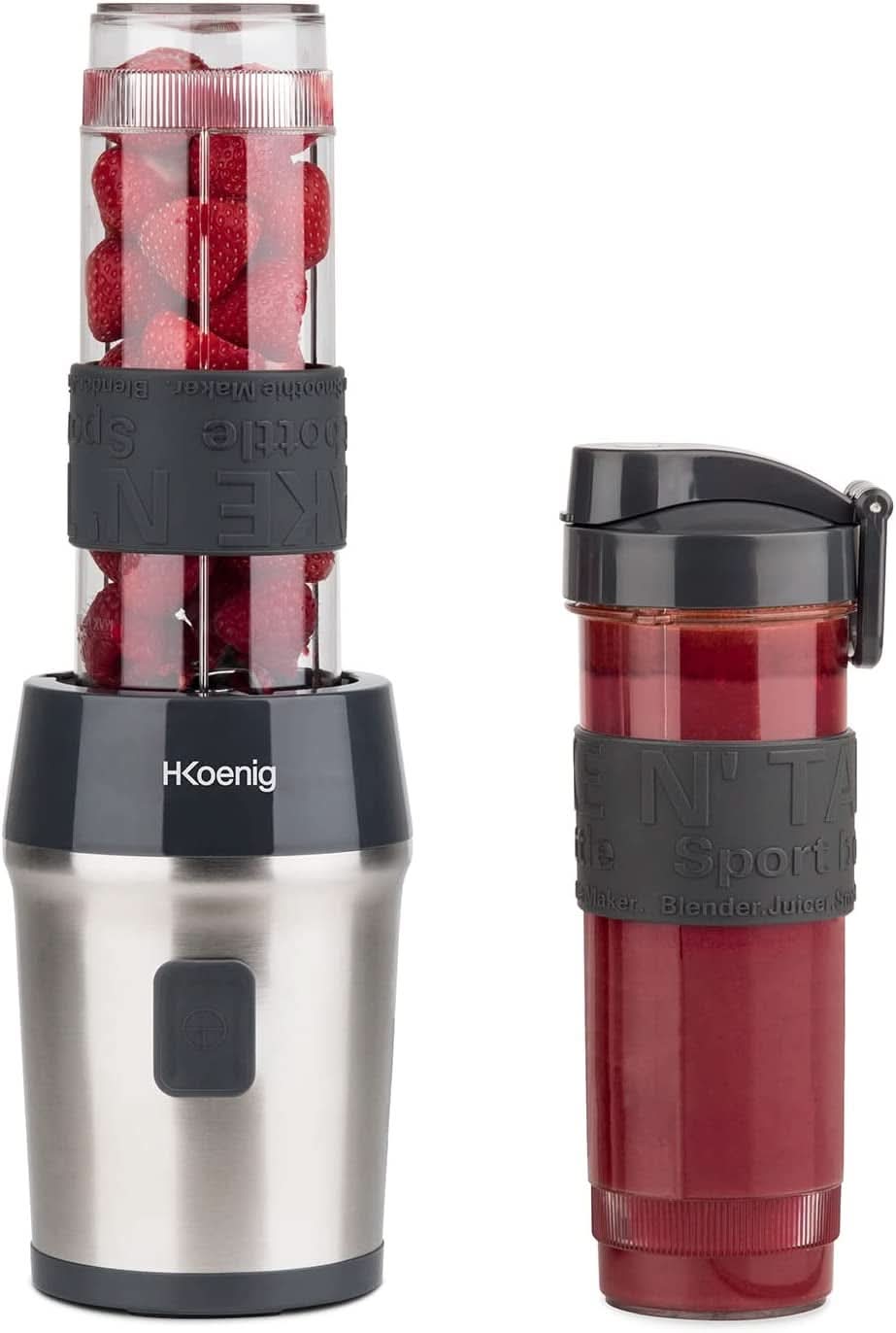 H.Koenig Smoothie Maker SMOO9 - Mini stojanový mixér - Minimixér - 300 Watt - 570 ml - Edelstahl - 2 Kunststoffflaschen - Bpa-Frei, Grau Kuchyně Naty Shop Grau