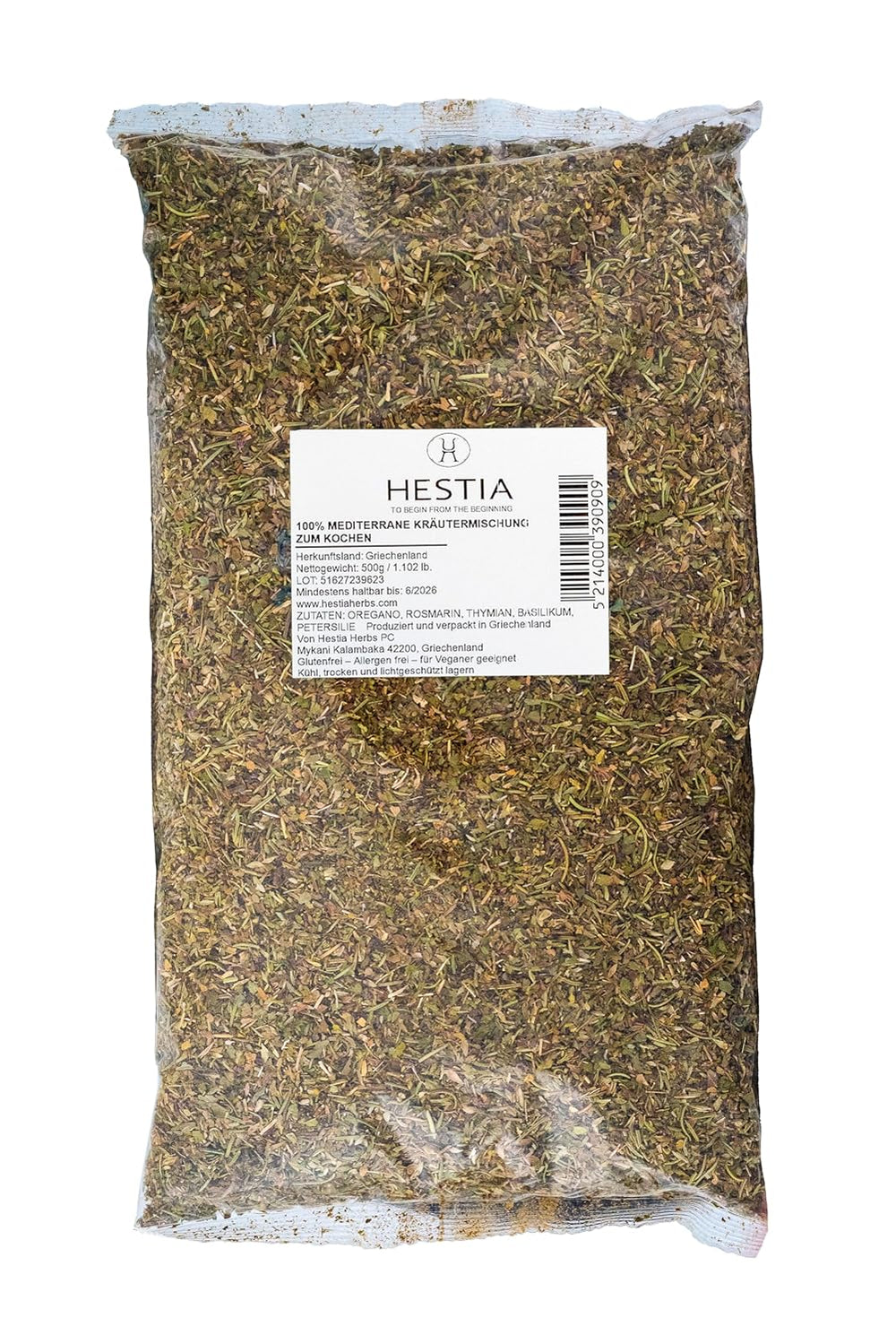 Hestia Herbs Řecký středomořský Kräutermischung s oreganem, rozmarýnem, tymiánem, bazalkou a petrželkou na vaření, 500 g – Autentické Gewürzmischung für traditionale Rezepte