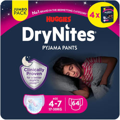 Super absorpční noční pleny Huggies DryNites pro dívky 4-7 let, 4 x 16 kalhotkových plen (počet 64), měsíční balení
