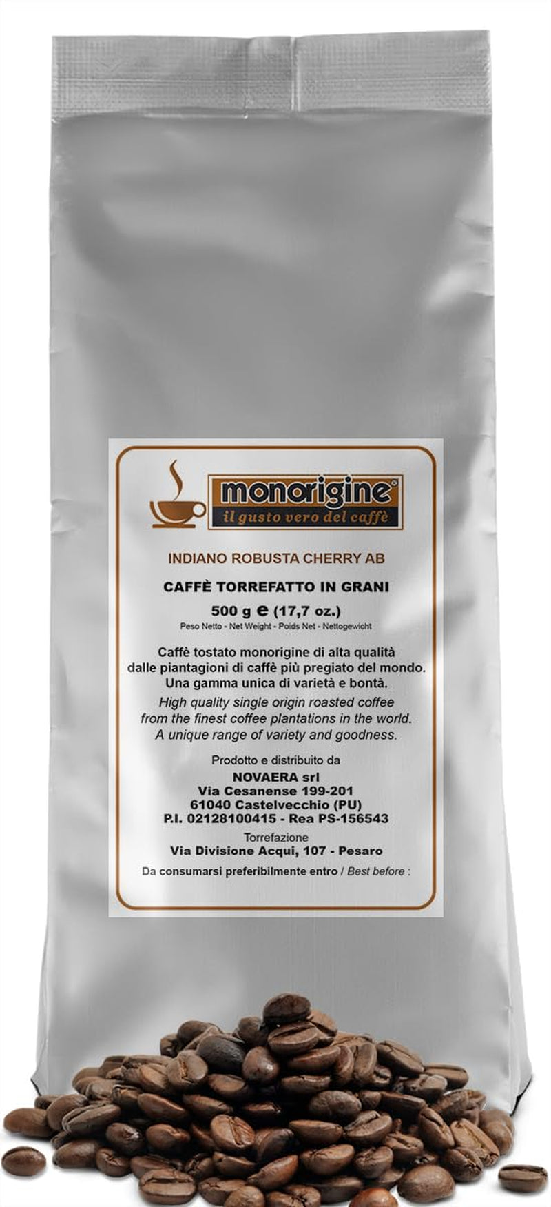Boabe de cafea indiană Robusta Cherry AB 500g - Cafea