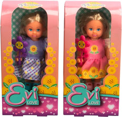 Simba Evi Love Flowers, asortat în 2 variante, va fi livrat doar UN articol, păpușă într-o rochie florală drăguță cu floare, păpușă de joacă de 12 cm, vârste 3+