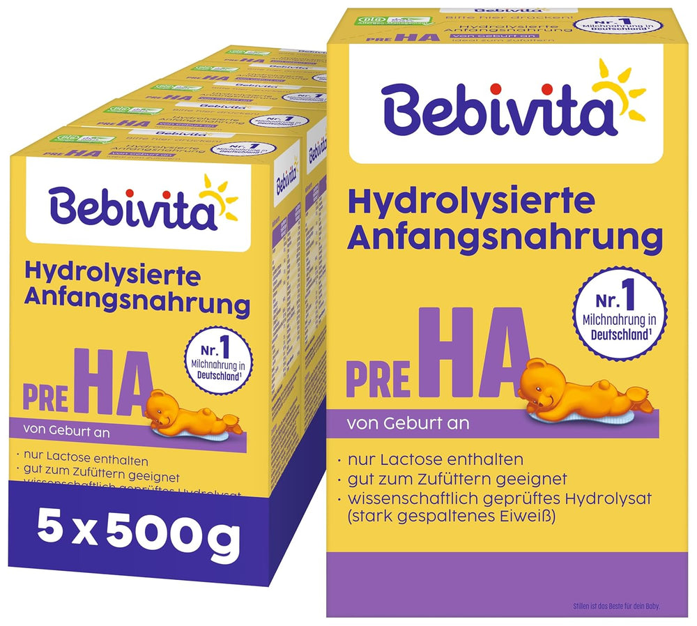 PRE HA (5 x 500 g), hydrolyzované sušené mléko od narození, obsahuje pouze laktózu jako sacharid, vhodné pro dokrmování