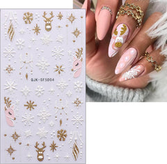 Autocolante 3D pentru unghii Crăciun, 4 foi autocolante 5D pentru unghii, autocolante stereoscopice pentru unghii, decorațiuni, accesorii pentru design unghii