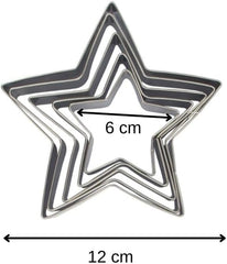 Zenker 44813 Set de 5 forme de biscuiți în formă de stea, Set de 5 forme de patiserie în formă de stea, Oțel inoxidabil, Argintiu, 6-12 x 2,5 cm
