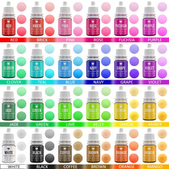 Potravinářské barvivo - 24 zářivých potravinářských barviv na pečení, zdobení dortů, polevu, sušenky, fondant a makarony - Tekuté potravinářské barvivo na výrobu mýdla a řemesla - 24 x 6 ml