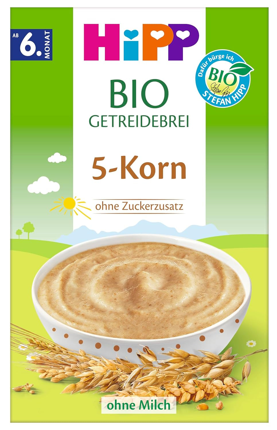 HiPP Bio obilná kaše s 5 cereáliemi (7 x 200 g), od 6 měsíců, bez přidaného cukru, šetrná k dětskému bříšku, nejlepší BIO kvalita