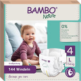 Bambo Nature plenky pro miminka, velikost 4 (7-14 kg), 144 ks, měsíční box | Prémiové plenky s vylepšenou ochranou proti úniku | Maximální pohodlí a svoboda pro aktivní děti | Dermatologicky testované plenky