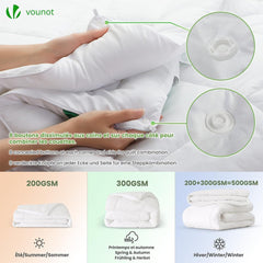 VOUNOT Duvet 155X200Cm, 4 Seasons Winter Duvet Set de 2 500GSM, constând din 2 plăpumi înnodate împreună Adaptable Duvet pentru vară și iarnă, Oeko-Tex Standard Plapumi si pilote Naty Shop