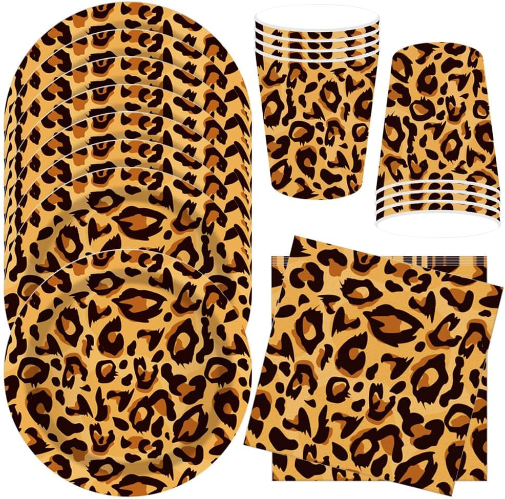 Leopardenmuster Partygeschirr Kindergeburtstag Deko Geburtstag Party Geschirr Dschungel Pappteller Becher Servietten Babyparty Tischdeko Set