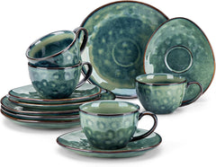 Serviciu de cafea Vancasso din gresie, set de cafea STARRY cu 12 piese pentru 4 persoane, include cești de cafea și farfurioare, aspect vintage