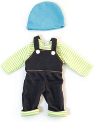 Miniland Set Puppenkleidung 32cm, girgeltes T-Shirt with Latzhose und Mütze, Übergangszeit