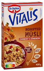 Oetker Vitalis Opékané müsli s brusinkami a dýňovými semínky: Opékané müsli se sušenými brusinkami, balení 8 ks (8 x 501 g)
