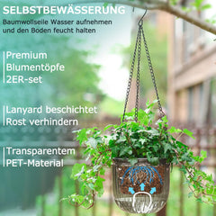 Sada 2 samozavlažovacích závěsných květináčů, 16,5 cm vnitřní závěsný květináč se 3 háčky a drenážními otvory pro vnitřní a venkovní použití, dekorace na strop, balkon a stěnu (šedá)