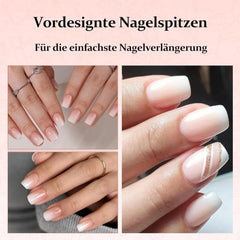 Set 240 de bucăți de unghii pătrate cu gradient, unghii artificiale alb nud cu gradient pentru lipire cu stilou cu ulei, unghii false naturale medii ombre pentru femei DIY (Nude Square)