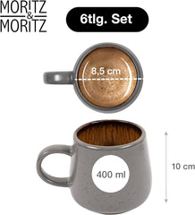 Set de veselă Moritz & Moritz SOLID din gresie, format din 24 de piese, pentru 6 persoane - set de veselă pentru 6 persoane, format din 6 farfurii de cină, 6 farfurii mici, 6 farfurii de masă și 6 cești cu mânere