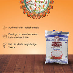INDIA GATE Premium Basmati rýže – Jemná dlouhozrnná rýže, aromatická, z Indie, jemná dlouhozrnná (1 x 5 kg)