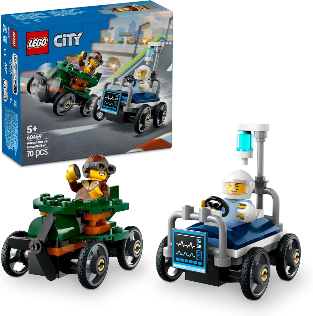 LEGO City Airplane vs. Sada závodního auta pro nemocniční postel - Hračka na mýdlo pro chlapce a dívky od 5 let - Stavebnice se 2 minifigurkami - Dárek k narozeninám a svátku 60459 Stavebnice Besuche den LEGO-Store Výchozí název