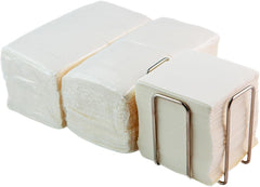 Pachet de 300 de șervețele de hârtie albă pentru cocktail + suport de șervețele din oțel inoxidabil, textură cu micropuncte, groase și absorbante, 10 X 10 cm, pliate împreună