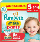 Pampers Premium Protection Pants velikost 5, 144 plen, 11 kg - 17 kg, s 360° nastavením a měkkými manžetami proti vytečení pro optimální pohodlí a ochranu