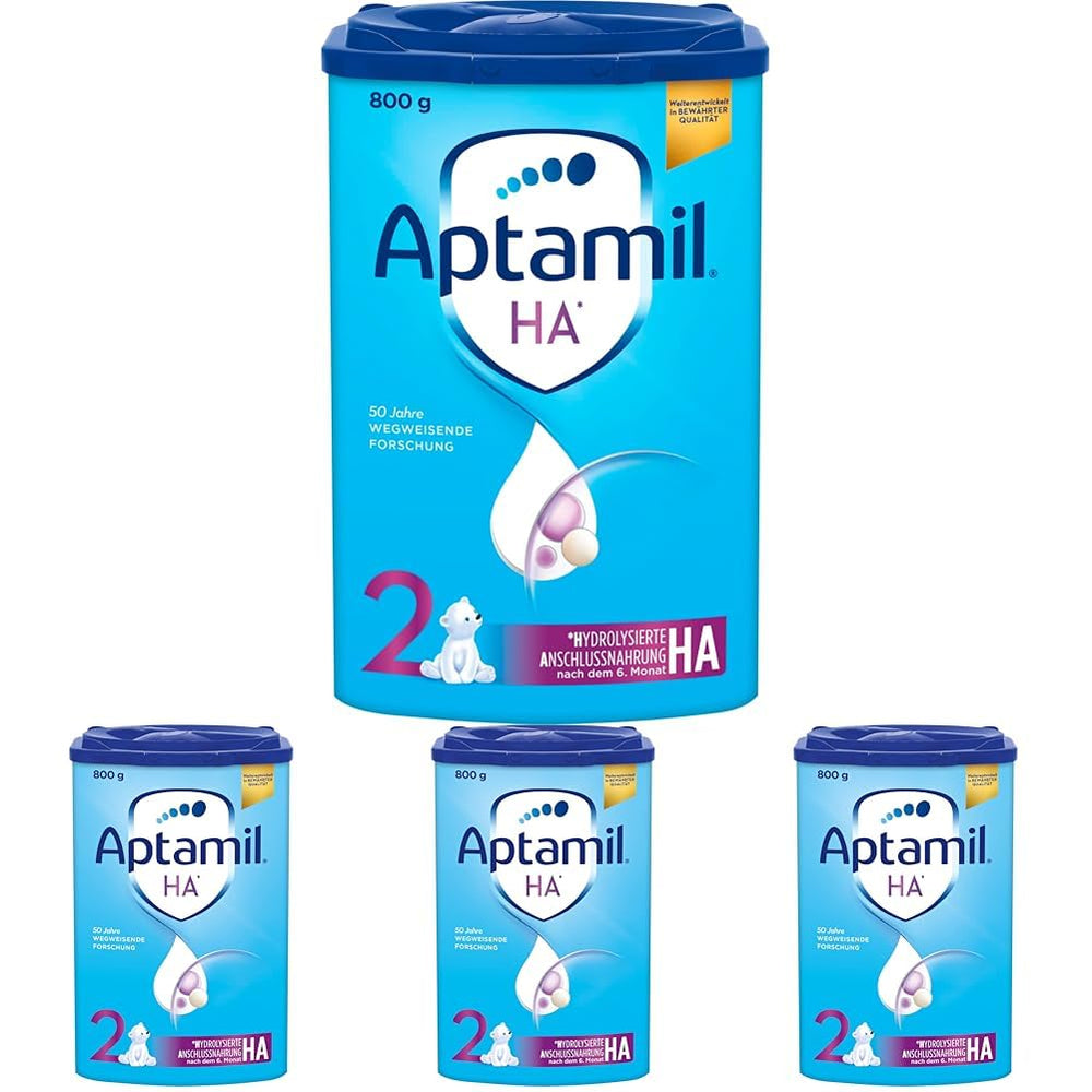 Aptamil HA 2 – Pokračovací mléko po 6 měsících, s Omega 3 a 6, DHA, ARA a ALA, bez laktózy, bez palmového oleje, dětská výživa, sušené mléko, 1 x 800 g (balení 4 ks)