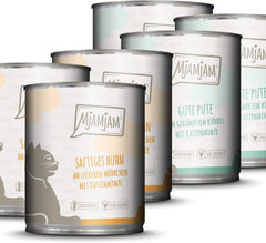 MjAMjAM - Hrană umedă premium pentru pisici - Monopack I - cu pui și curcan, pachet de 6 (6 x 800 g), fără cereale cu carne suplimentară