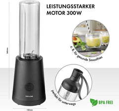 ZWILLING Stojanový mixér, Smoothie Maker, Inkl. Trinkflasche Mit Verschluss, 600 ml, 300 Watt, Edelstahl/Kunststoff, Schwarz Kitchen Naty Shop