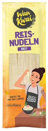 Wan Kwai Wide Rýžové nudle 250g – autentická odrůda pro Pad Thai, polévky a další. Veganské a bez lepku. Připraveno za 8 minut.