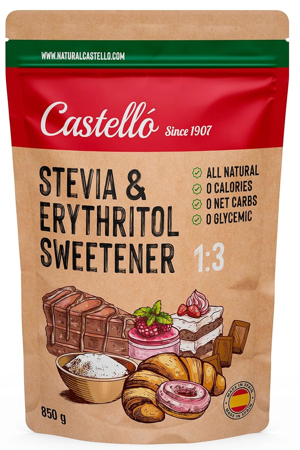 Stévie + Erythritol 1:3 sladidlo, 1G = 3G cukr, 850 gramů Sladidla Naty Shop