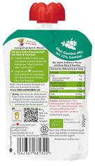 FRECHE FREUNDE Bio lisovatelný ovocný sáček s jablky, jahodami, červenou řepou a mrkví, ovocným a zeleninovým pyré v lisovatelném sáčku pro děti od 6 měsíců, veganské, balení 6 ks (6 x 100 g)