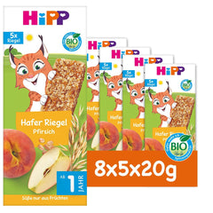 Batoane de ovăz HiPP Lynx cu piersici, de la 1 an, 8 x (5x20g)