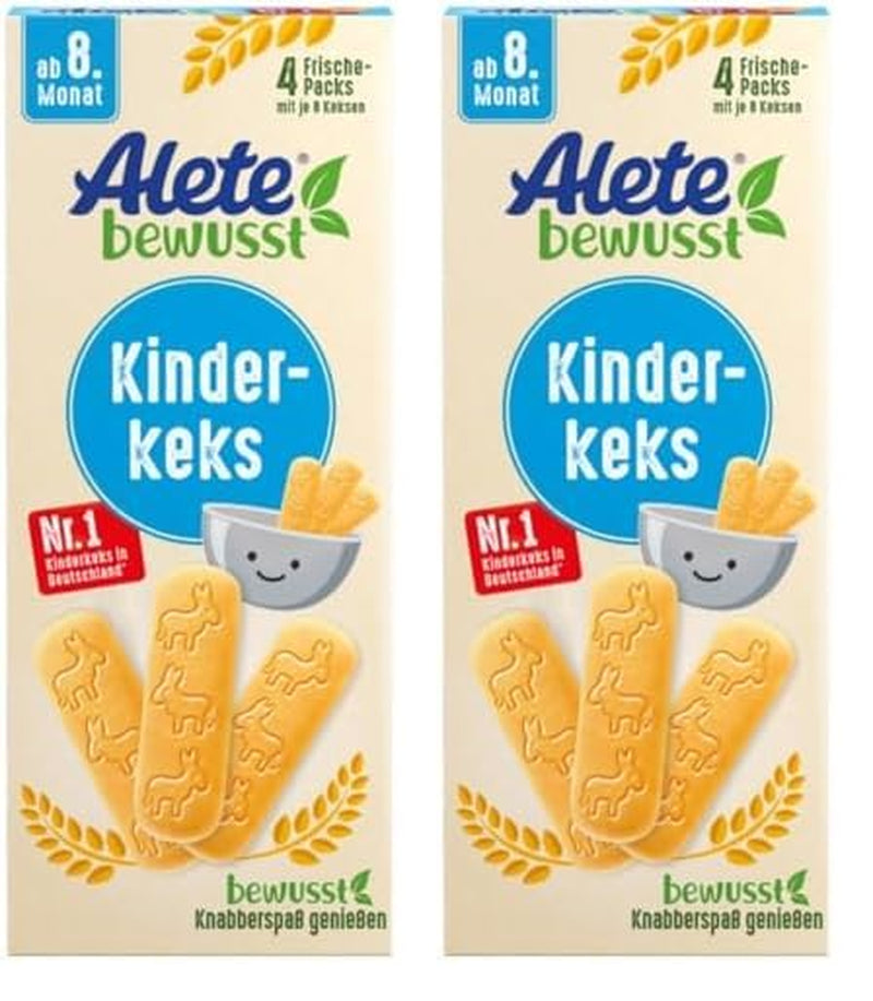 Alete Conscious Baby sušenky, 8 měsíců+, Sušenky s pšeničným máslem pro děti, Prakticky balené malé svačinové sušenky, Perfektní na cesty a včas, 1 x 180 g (balení 2 ks)