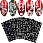 JMEOWIO Nagelsticker Weihnachten Weiß Glitter 8 Blatt Nail Art Sticker Selbstklebend Nagelaufkleber Schneeflocke Winter Holiday Dekoration Nageldesign Zubehör