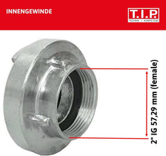 Cuplaj Storz TIP C 52, filet interior de 2 inch, pentru țevi și dispozitive cu inel de etanșare din nitril pentru inserții de aspirație și presiune, fabricat din aluminiu, 31092